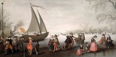 Skaters and a golf party on the ice by David Vinckboons